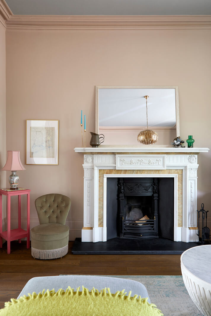 living room with light pink walls