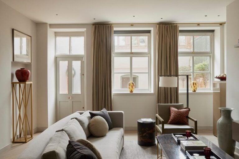 modern living room in historic building