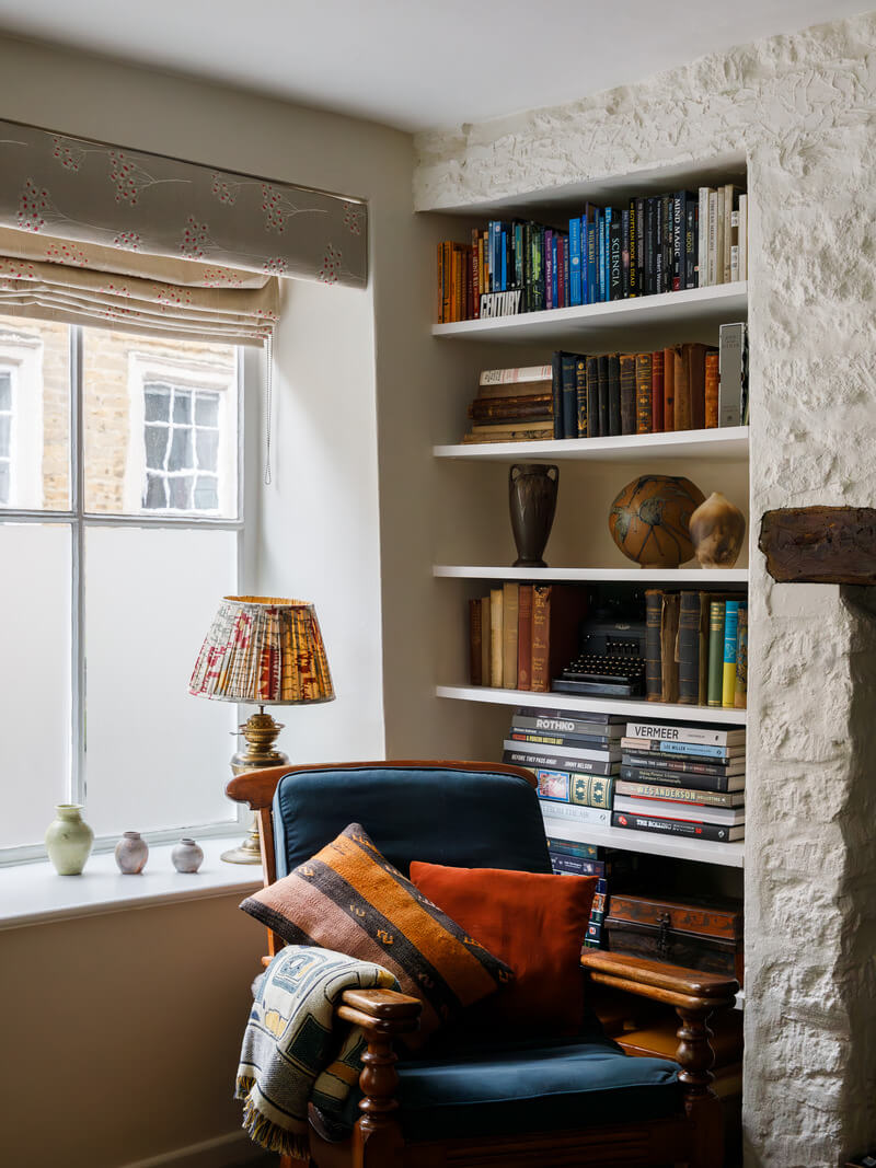 reading nook with blue chair