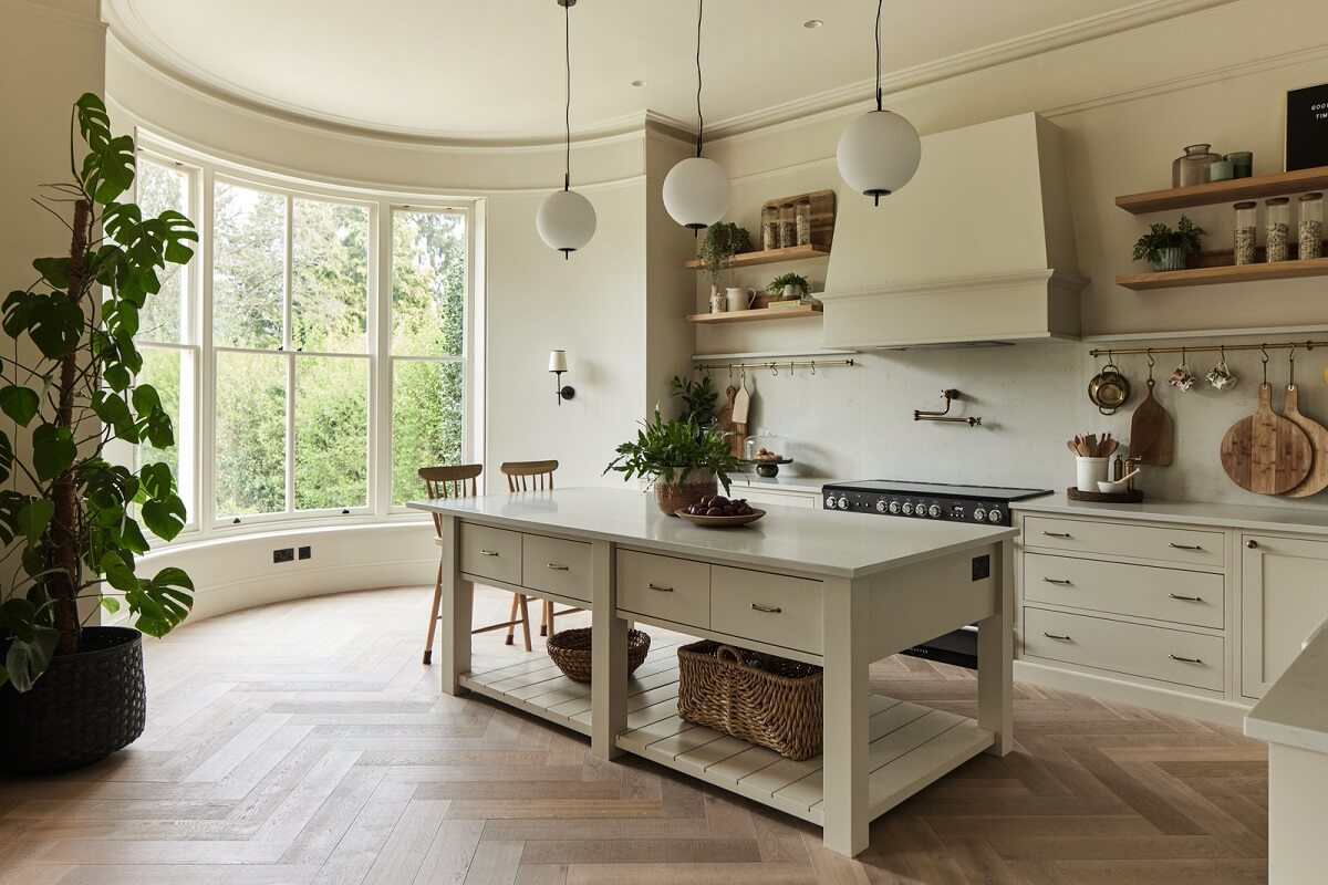 white kitchen with island