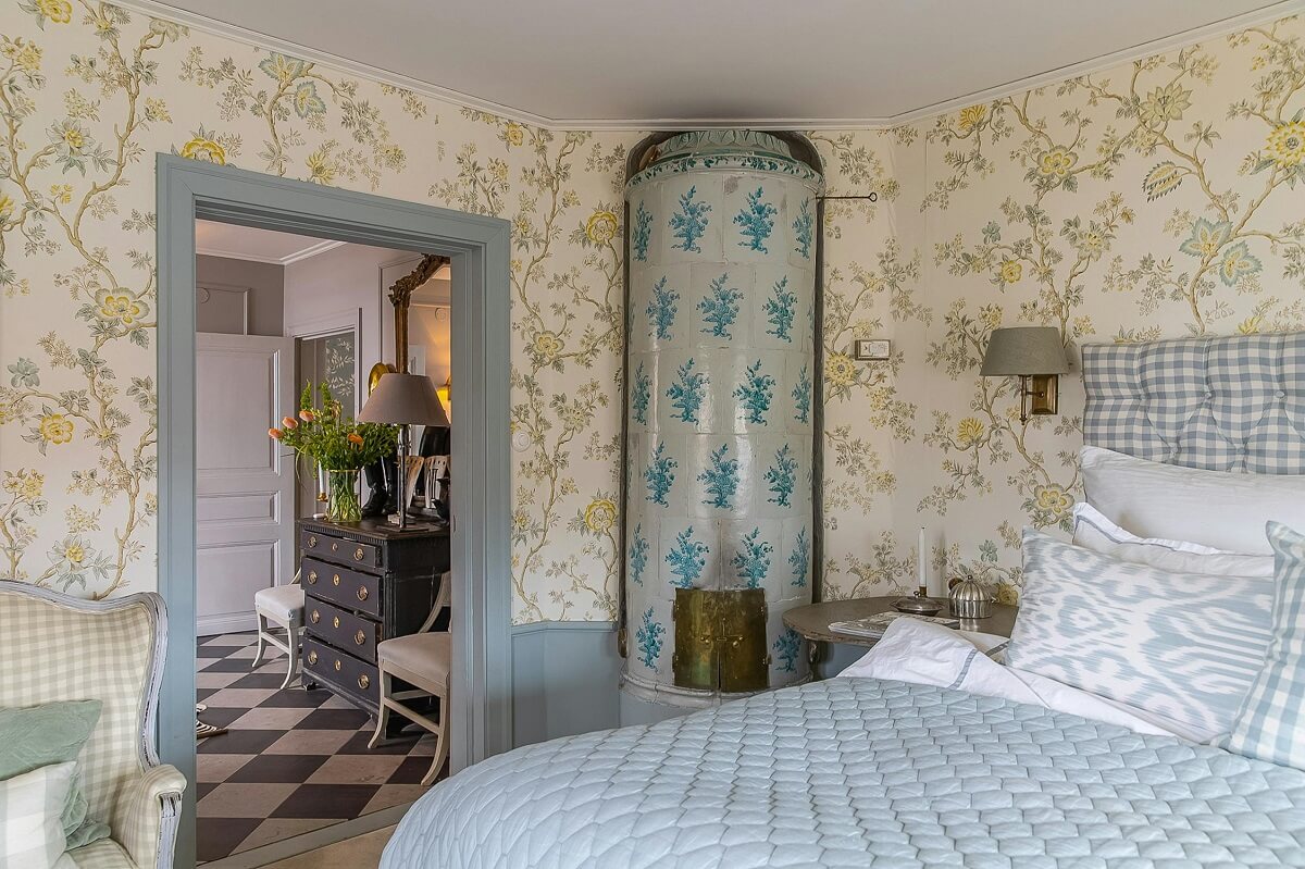 bedroom with fireplace luxurious summer house sweden nordroom
