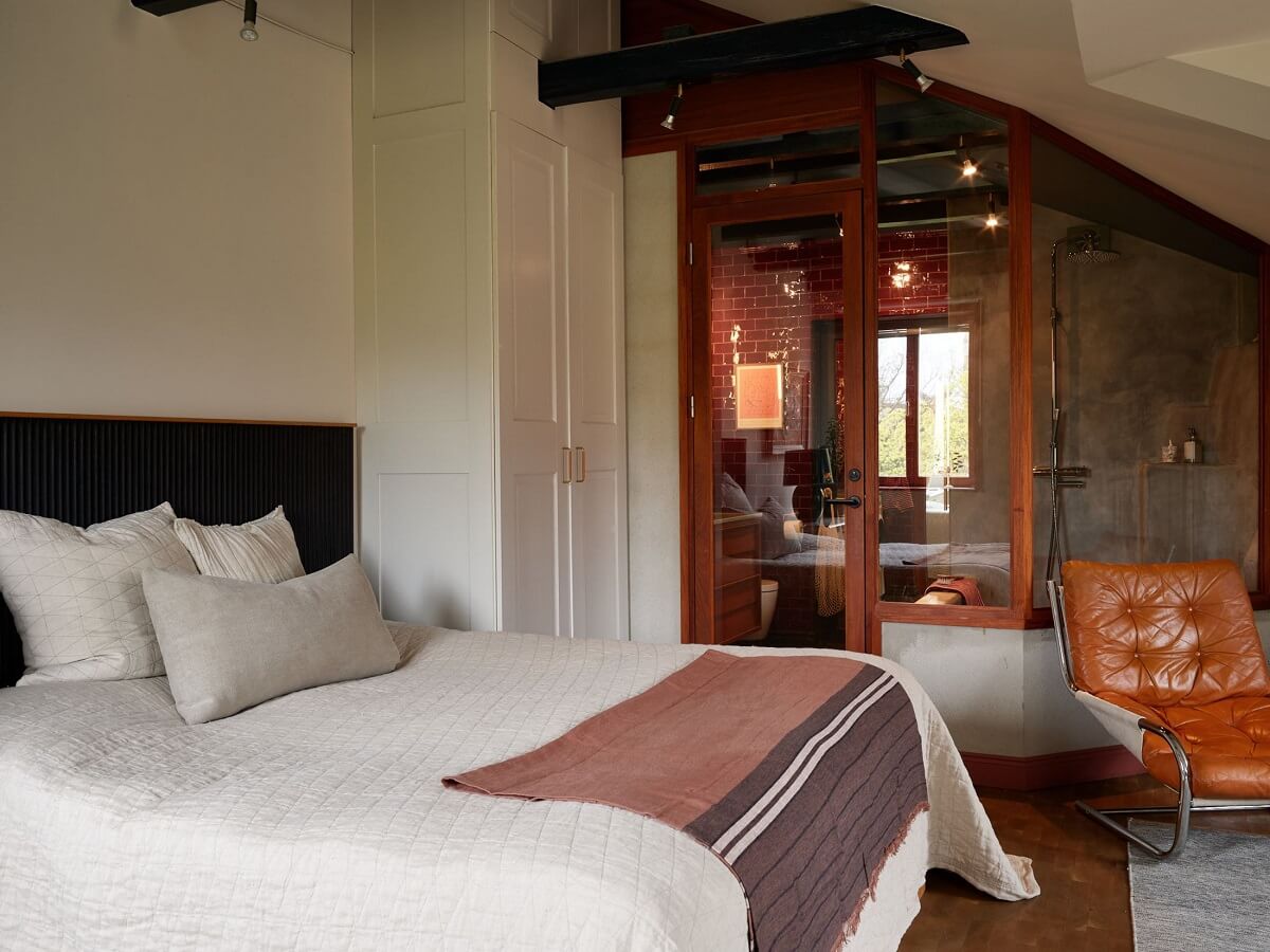 bedroom with glass wall