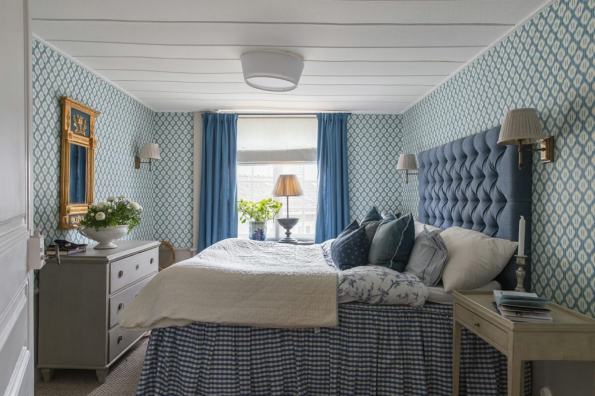 blue bedroom luxurious summer house sweden nordroom