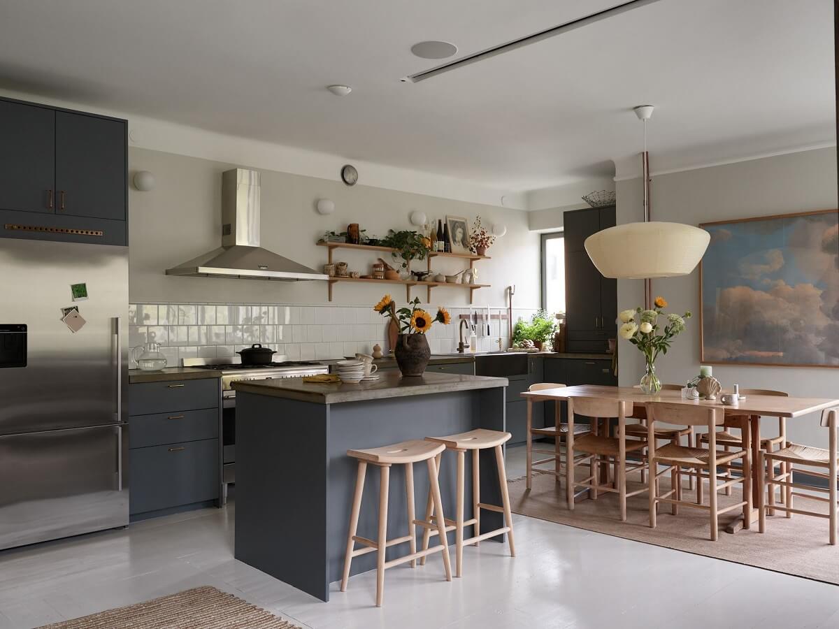 blue kitchen with island nordroom