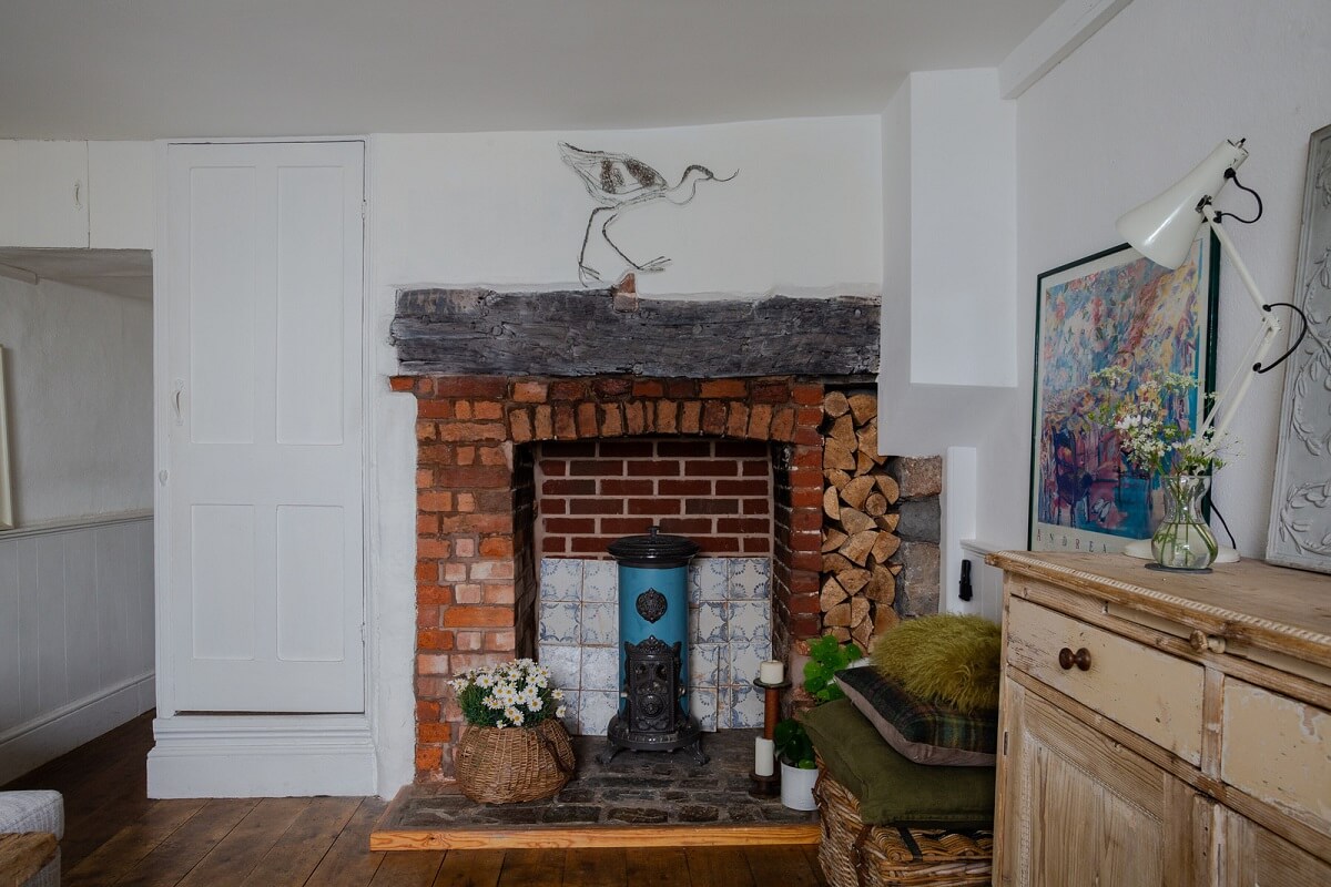 brick fireplace