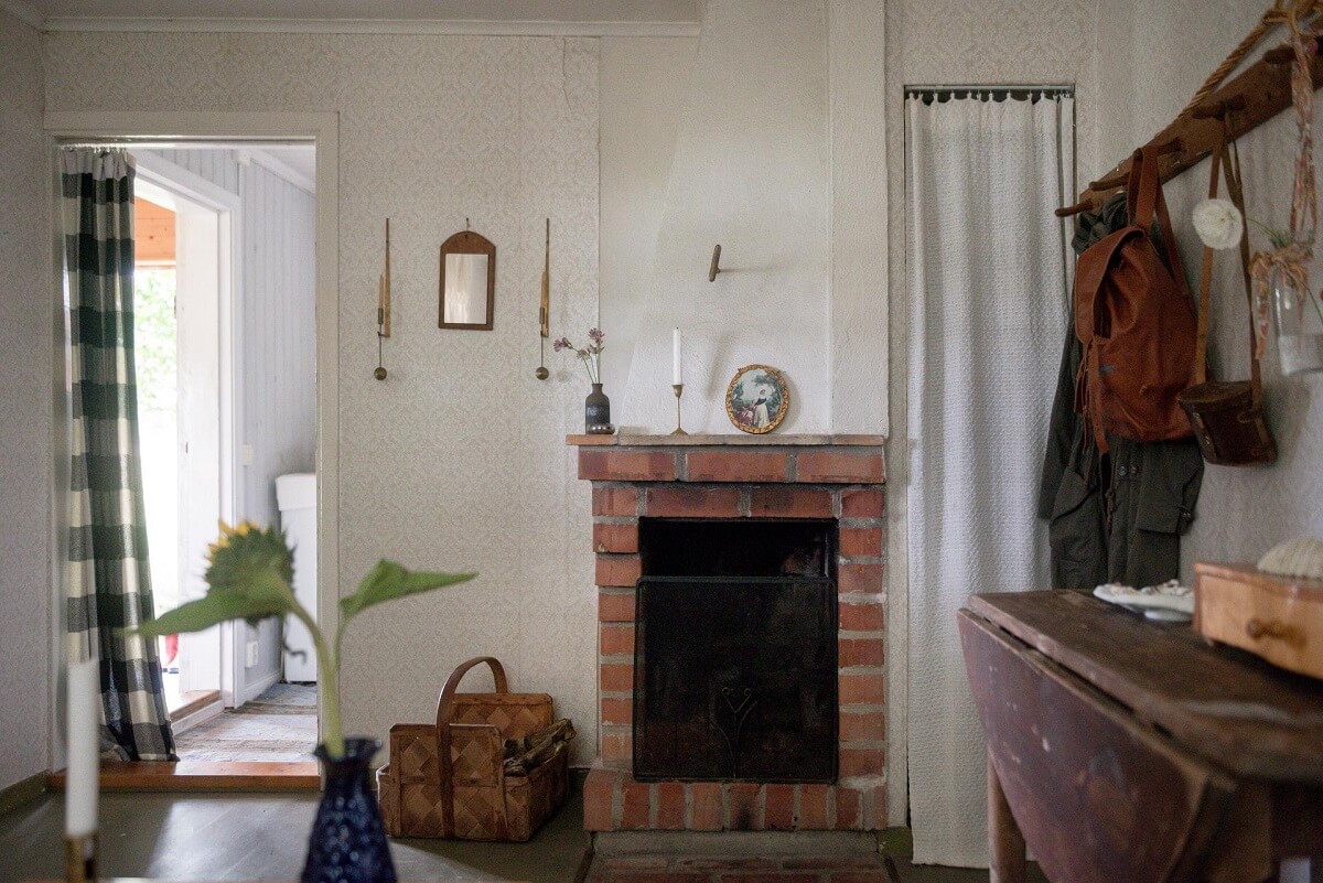 brick fireplace traditional wooden summer cottage sweden nordroom