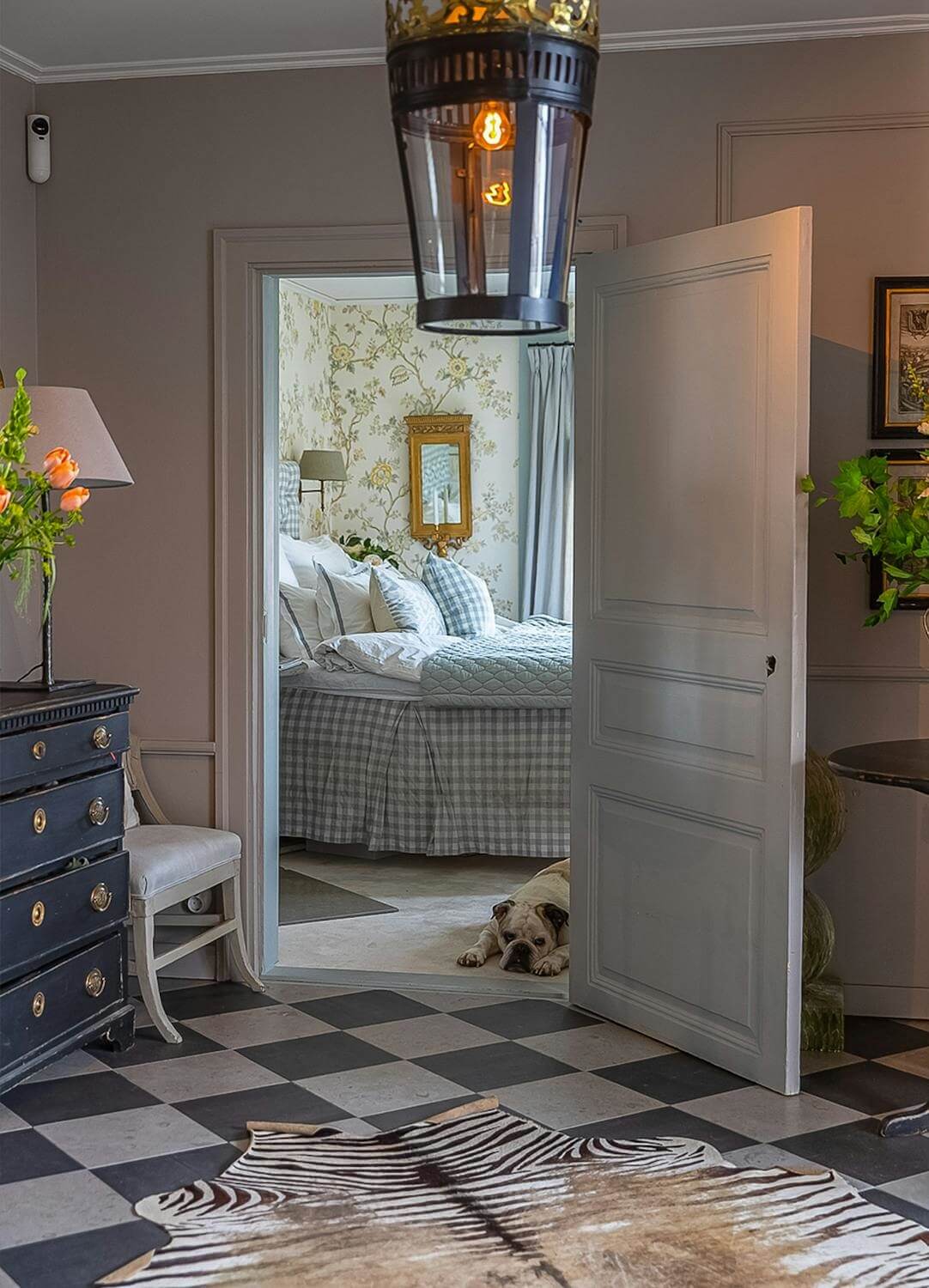 checkerboard floor bedroom view luxurious summer house sweden nordroom