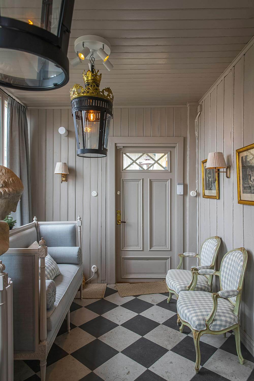 checkerboard floor hall luxurious summer house sweden nordroom