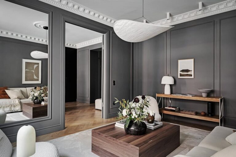 Image showcasing A Luxurious Renovated Apartment with Dark Gray Walls - The Nordroom