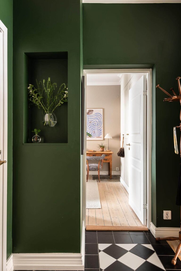 A Turn of the Century Apartment with a Green Kitchen - The Nordroom - Green Apartment Hallways Finishes