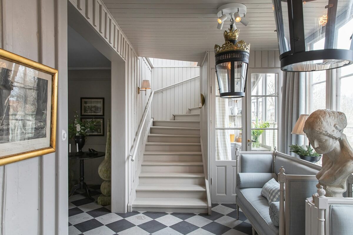 hall with staircase luxurious summer house sweden nordroom