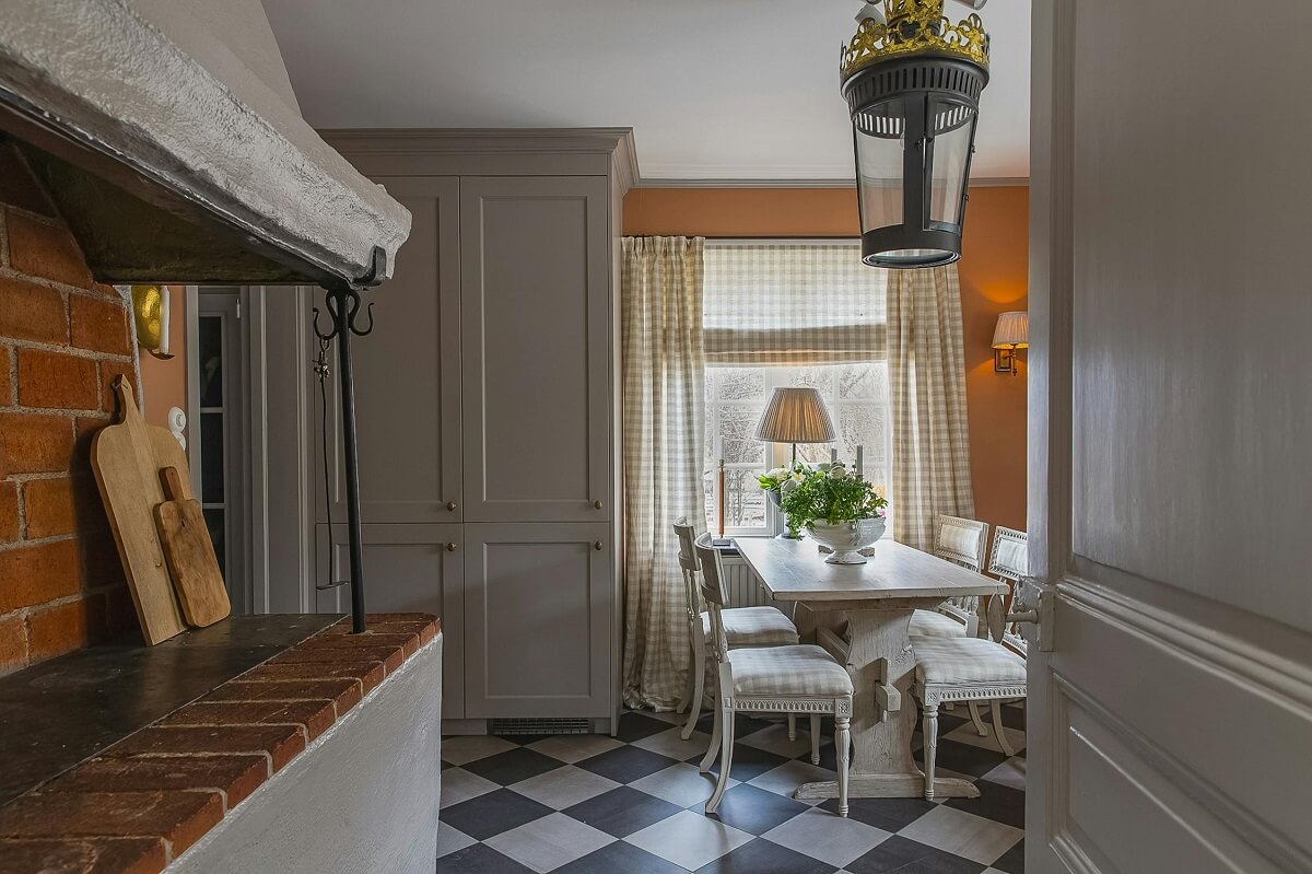 kitchen checkerboard floor luxurious summer house sweden nordroom