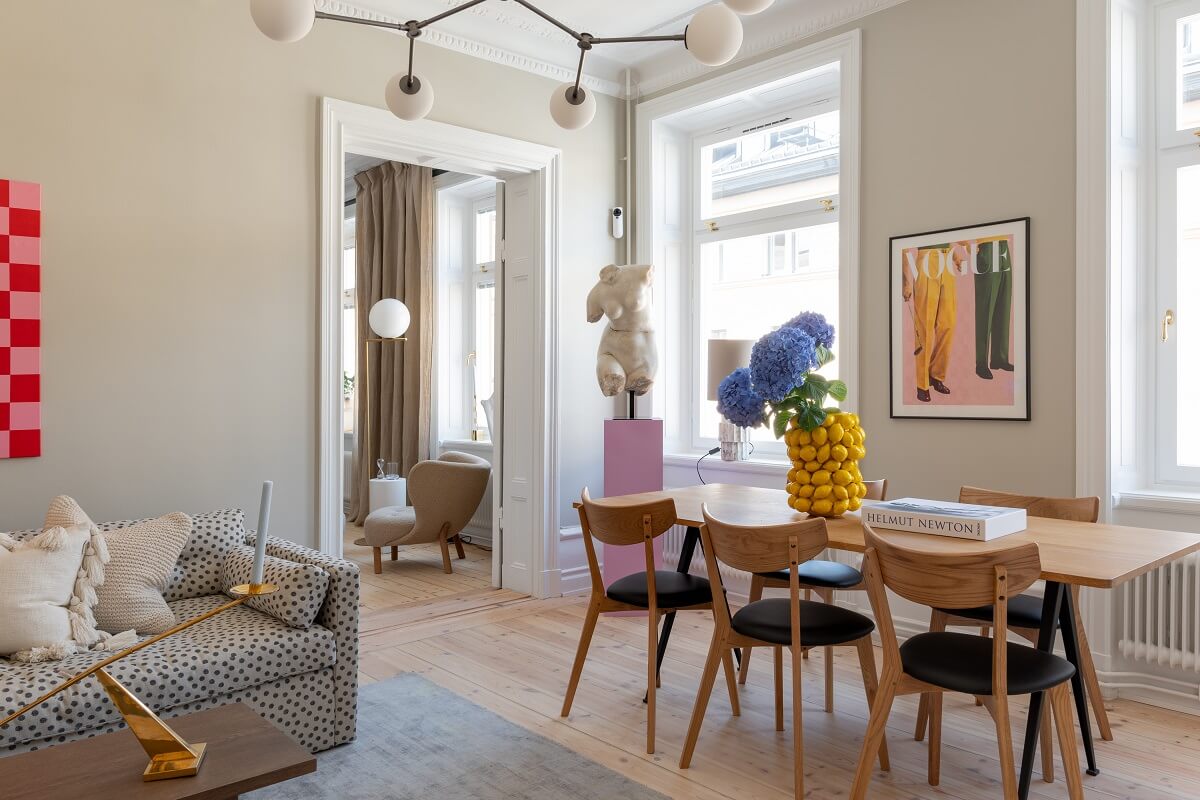 living room with bold color accents