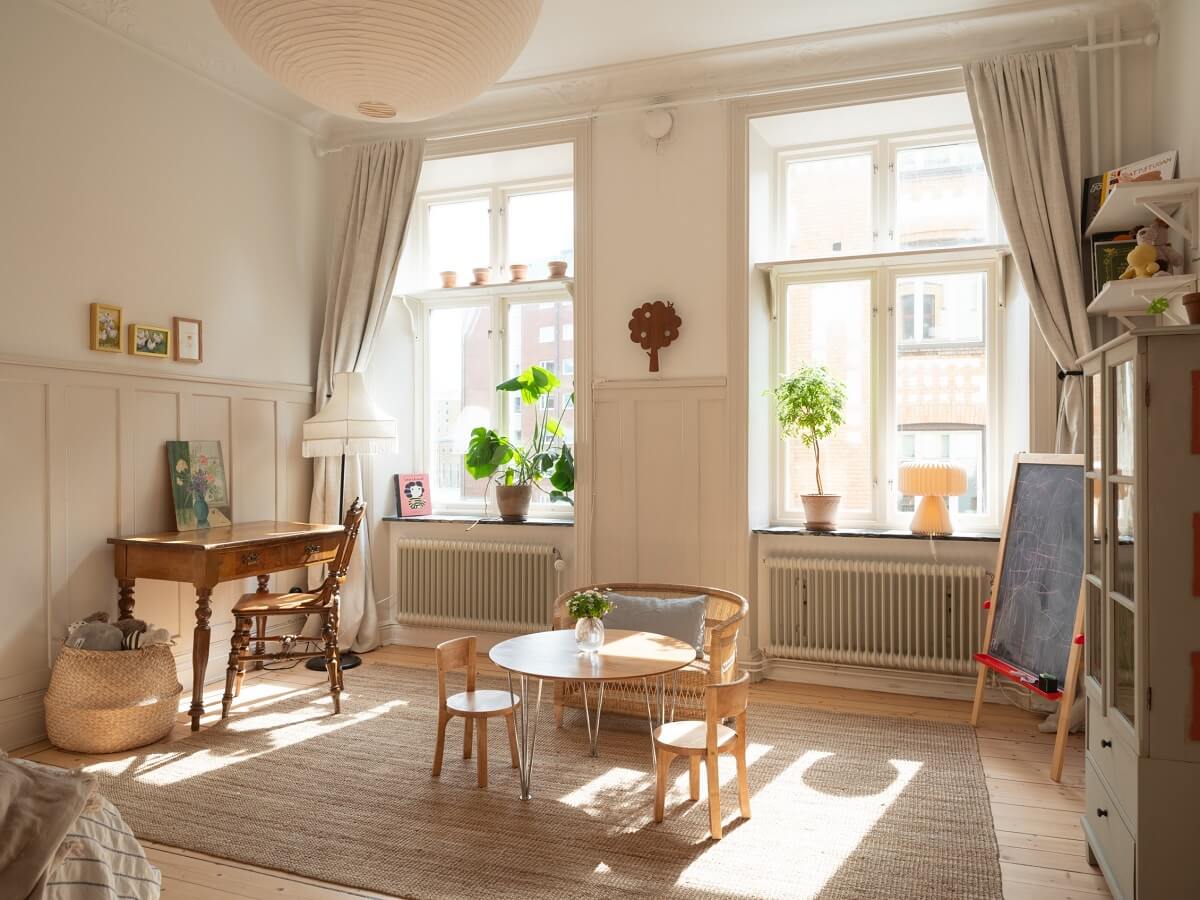 Light-Filled Rooms in a Historic Gothenburg Apartment 12 natural light flooding into kids bedroom