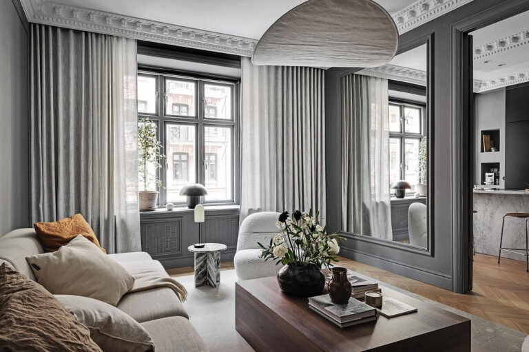 View of A Luxurious Renovated Apartment with Dark Gray Walls - The Nordroom
