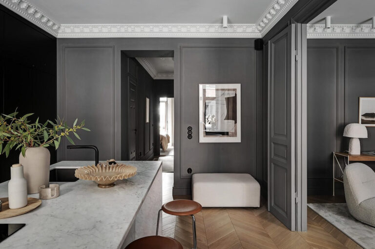 A Luxurious Renovated Apartment with Dark Gray Walls - The Nordroom - Dark Gray Walls Luxury Apartment Interior
