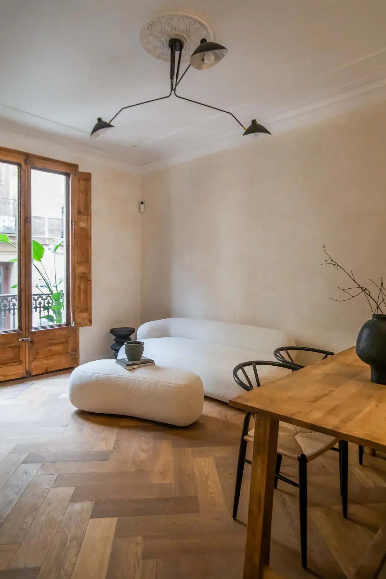 serene living room with herringbone wooden floor nordroom