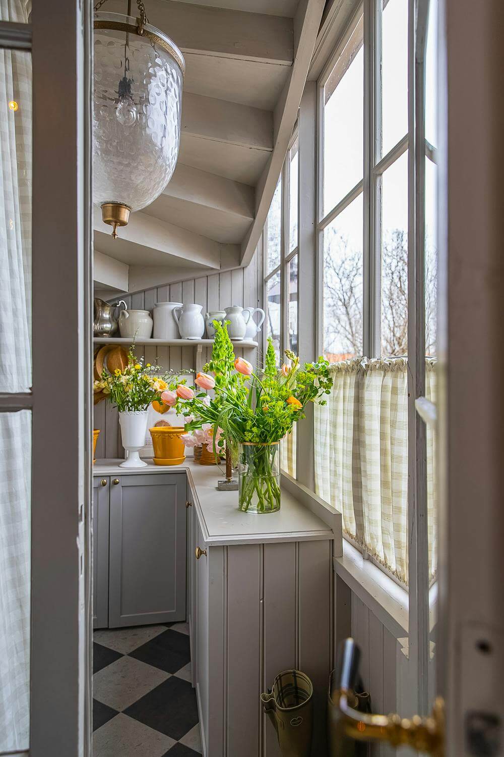 utility room checkerboard floor luxurious summer house sweden nordroom