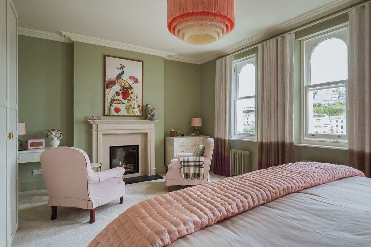 bedroom seating with fireplace