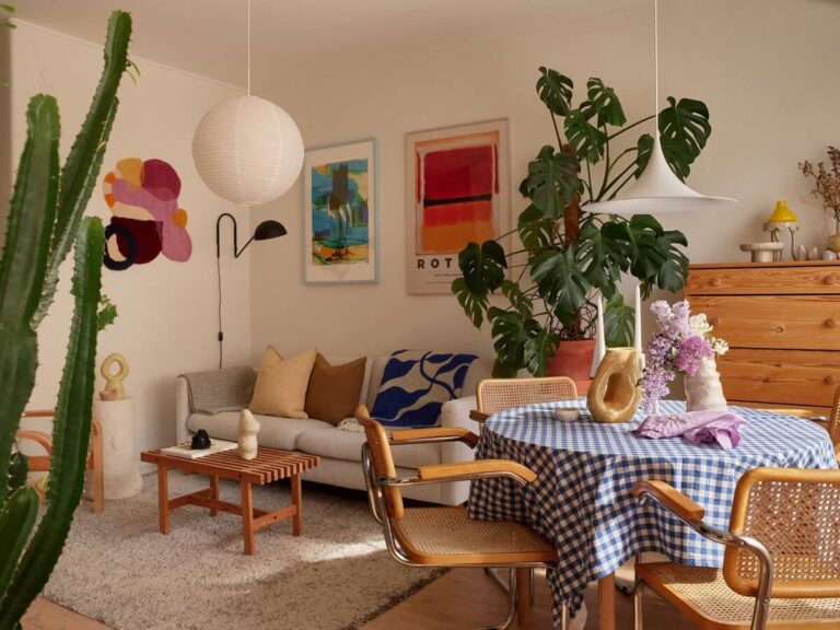 View of A Small Light Filled Apartment with Plants and Color - The Nordroom