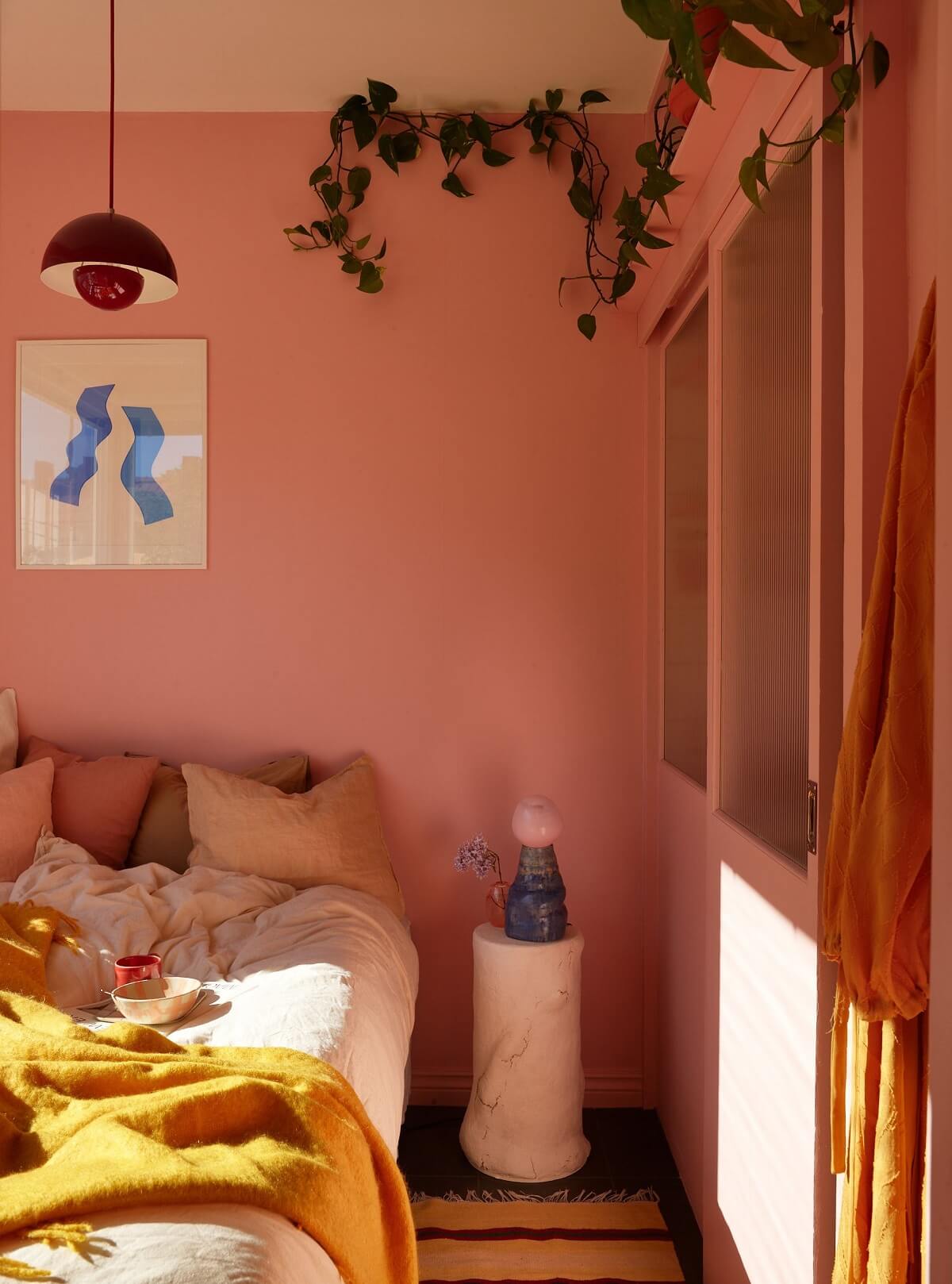 pink bedroom with plants nordroom