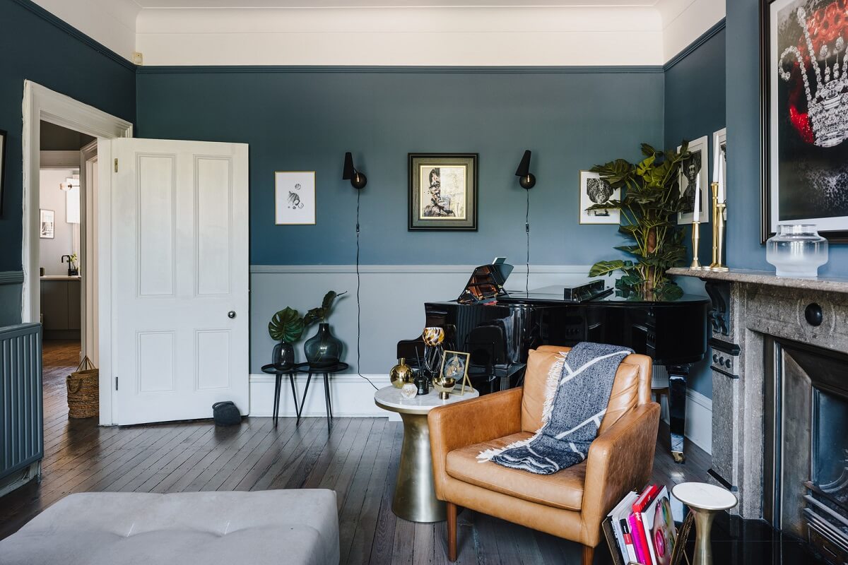 two tone blue walls living room