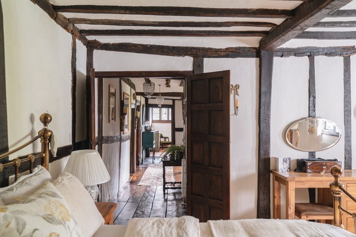 bedroom with exposed wooden beams