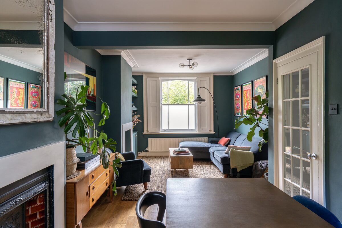 double living room blue walls