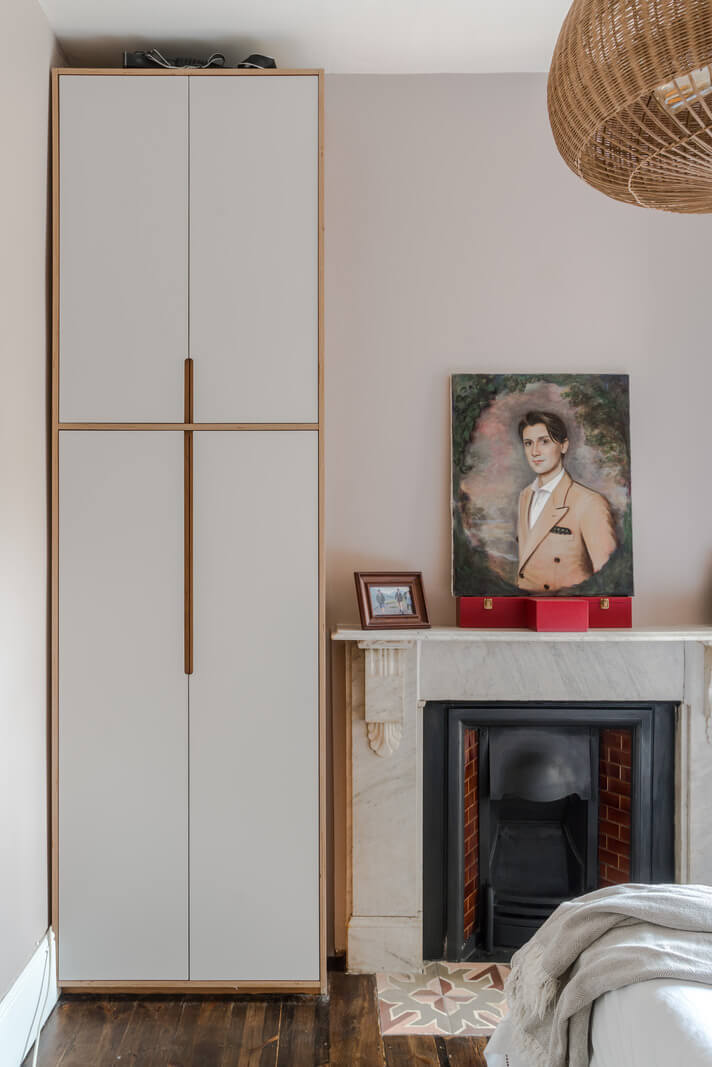 bedroom fireplace and wardrobe