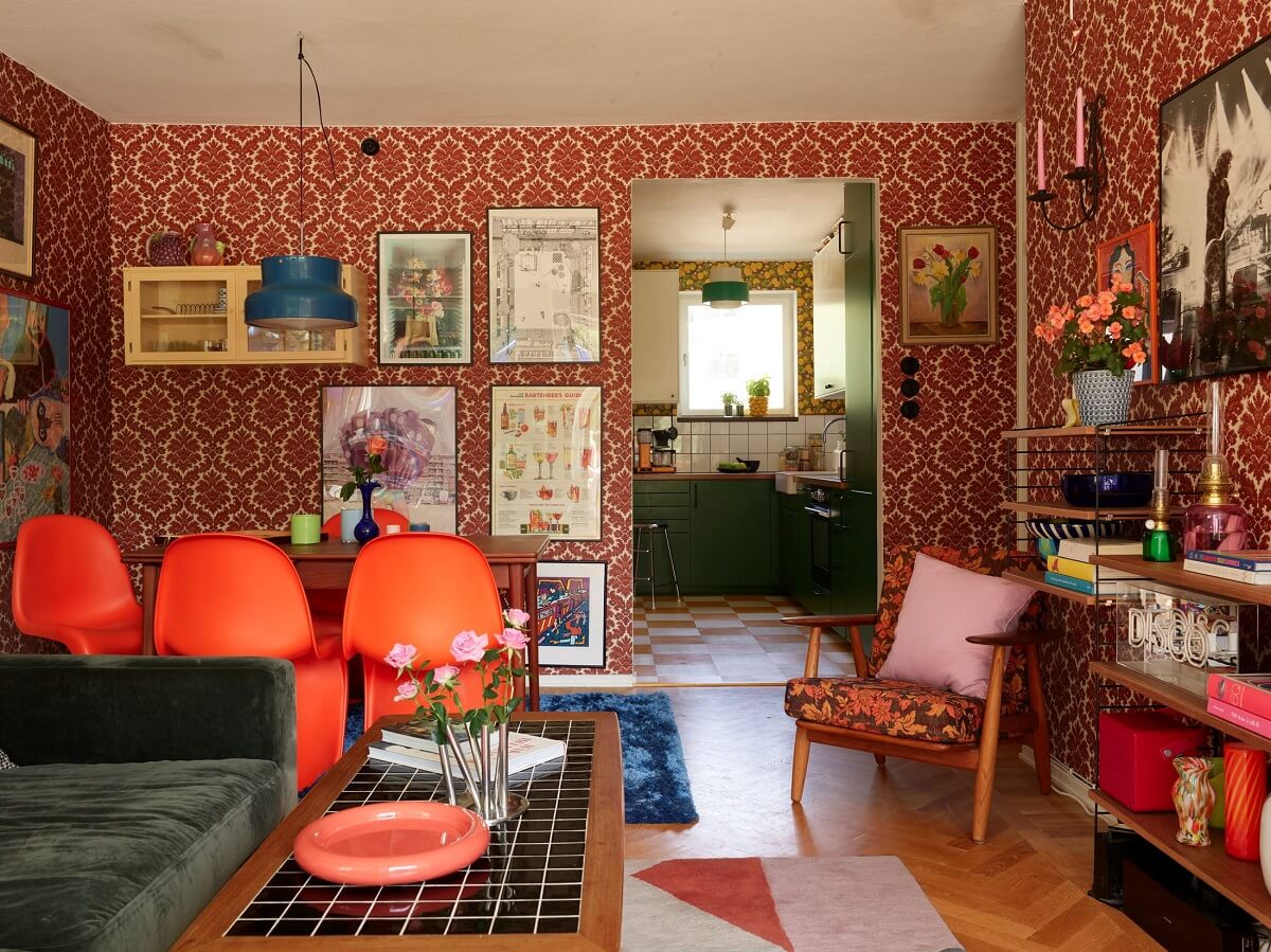colorful open plan living room and kitchen nordroom