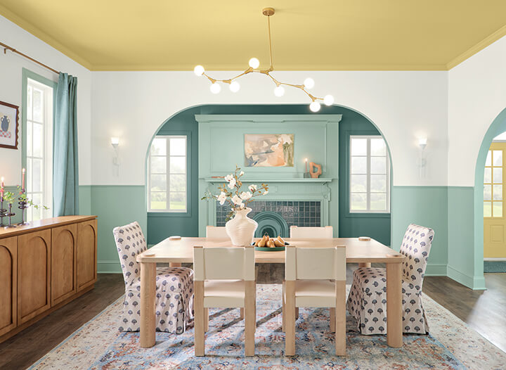hgtv home color trends 2025 dining table nordroom HGTV Home by Sherwin-Williams Color of the Year 2025: Quietude