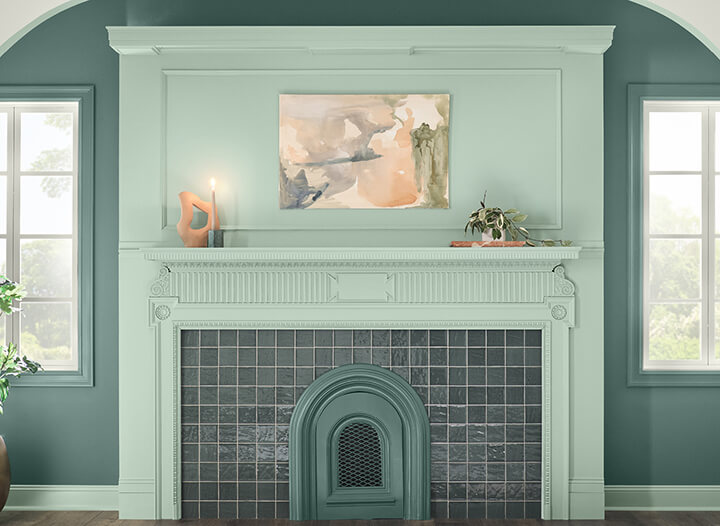 hgtv home color trends 2025 fireplace nordroom HGTV Home by Sherwin-Williams Color of the Year 2025: Quietude