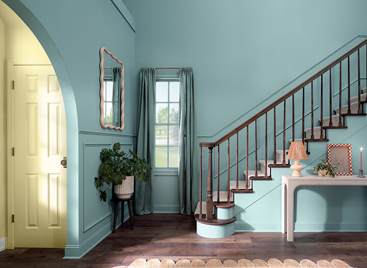 hgtv home color trends 2025 hallway nordroom HGTV Home by Sherwin-Williams Color of the Year 2025: Quietude