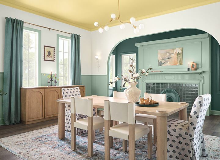 hgtv home color trends 2025 yellow ceiling nordroom HGTV Home by Sherwin-Williams Color of the Year 2025: Quietude