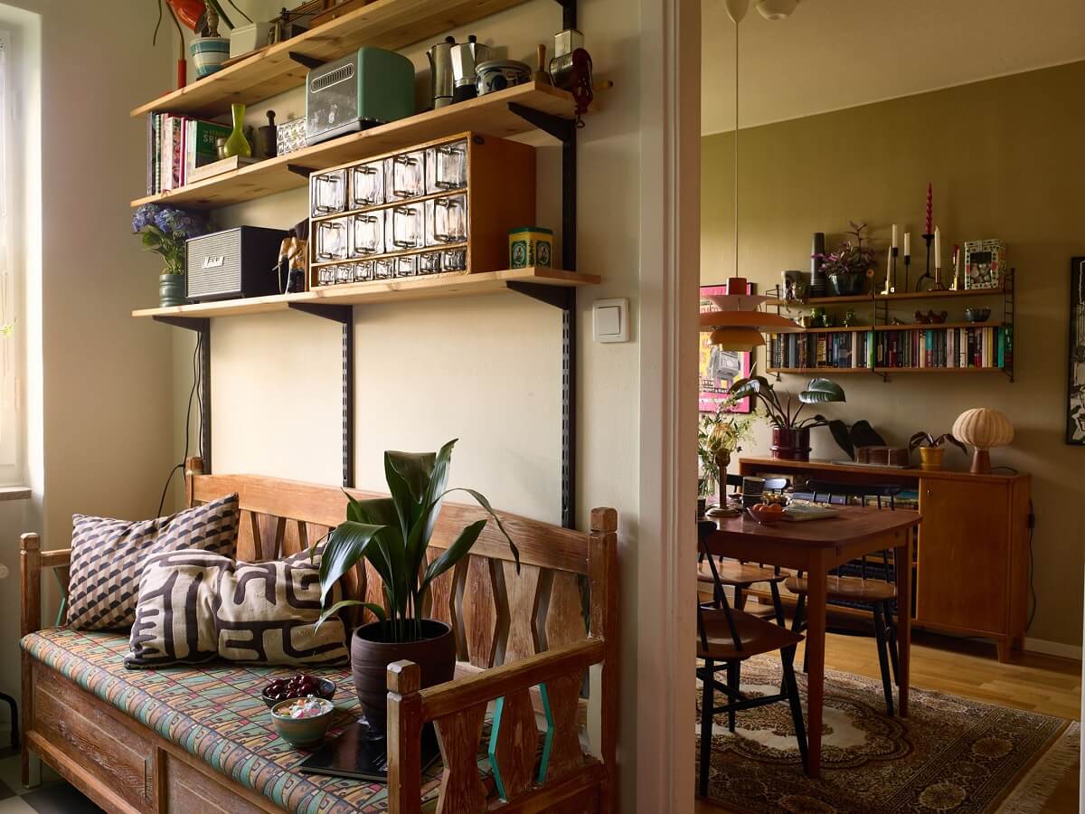 kitchen bench and shelves