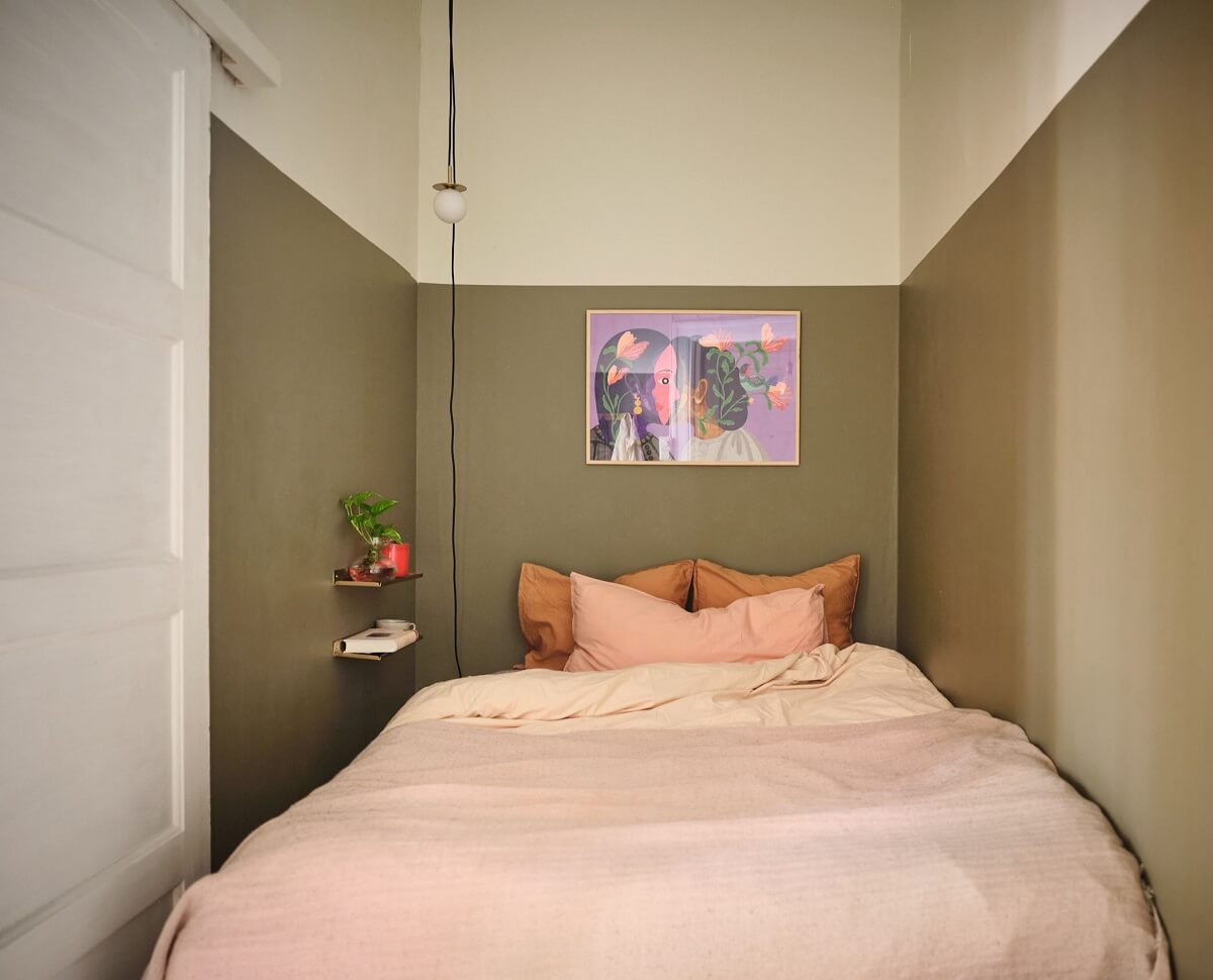 tiny bedroom with half painted wall nordroom