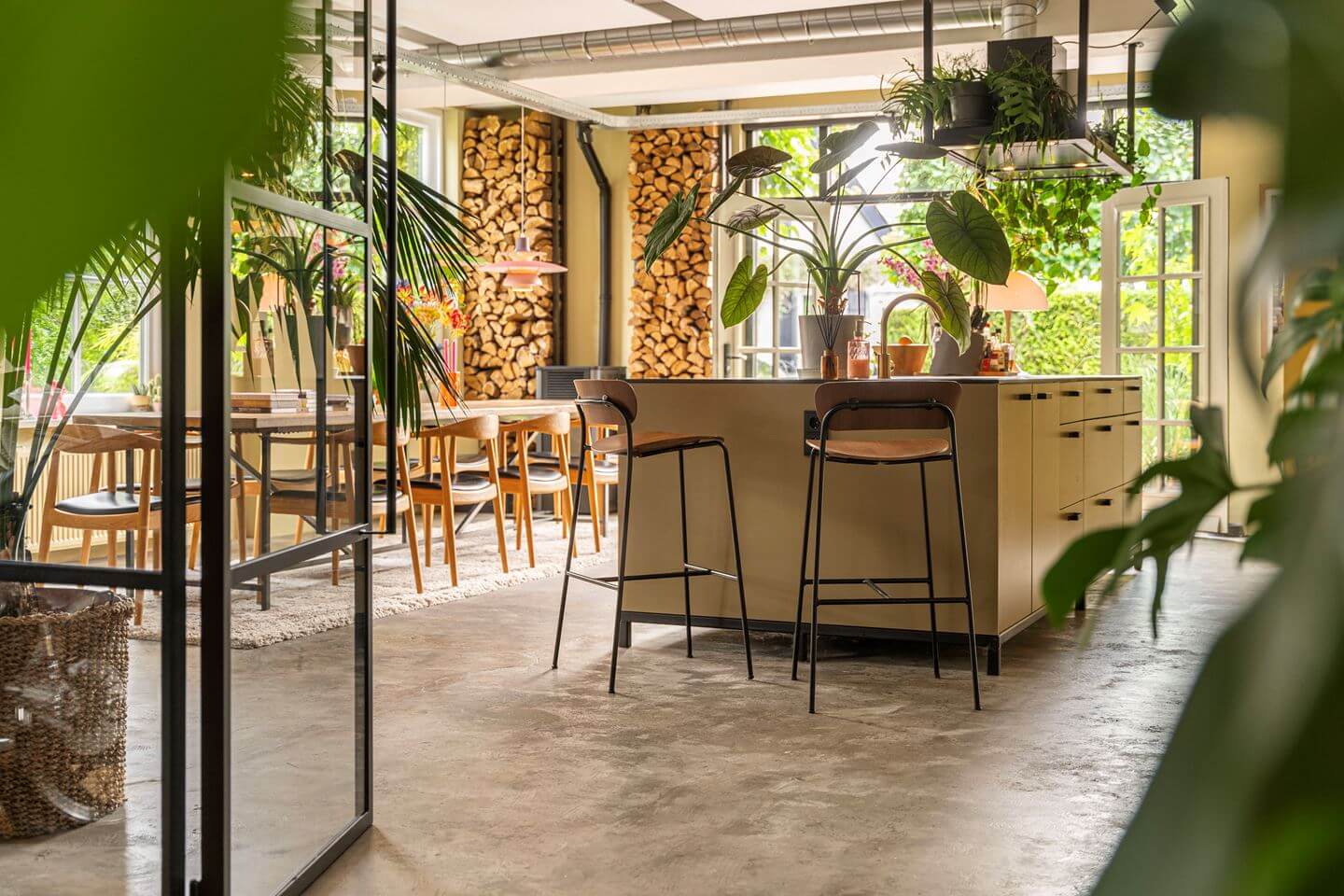 view into kitchen with island