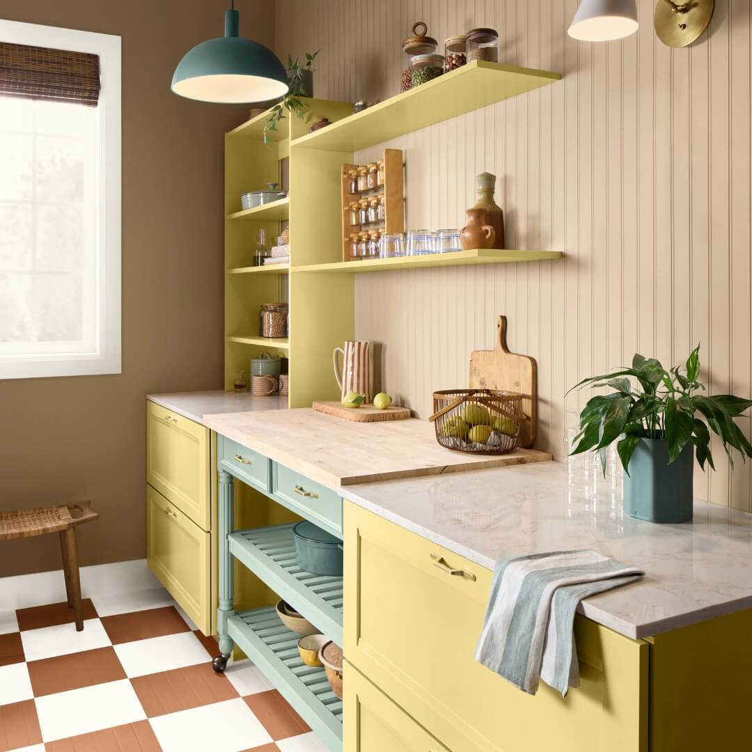 yellow pantry checkerboard floor hgtv home color trends 2025 nordroom