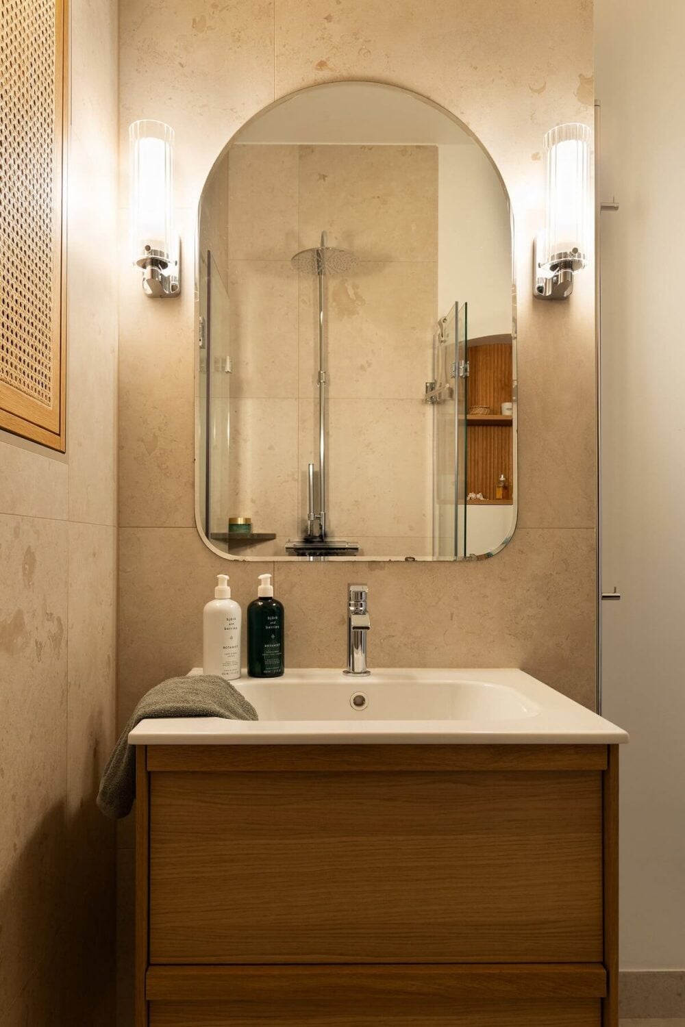 A Beautiful Turn-of-the-Century Apartment with Bold Color Accents 26 bathroom wooden vanity