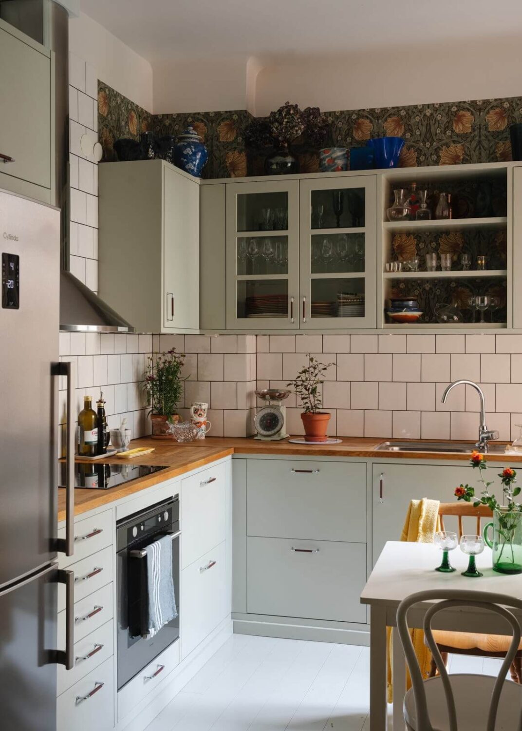 charming kitchen with william morris pimpernel wallpaper nordroom