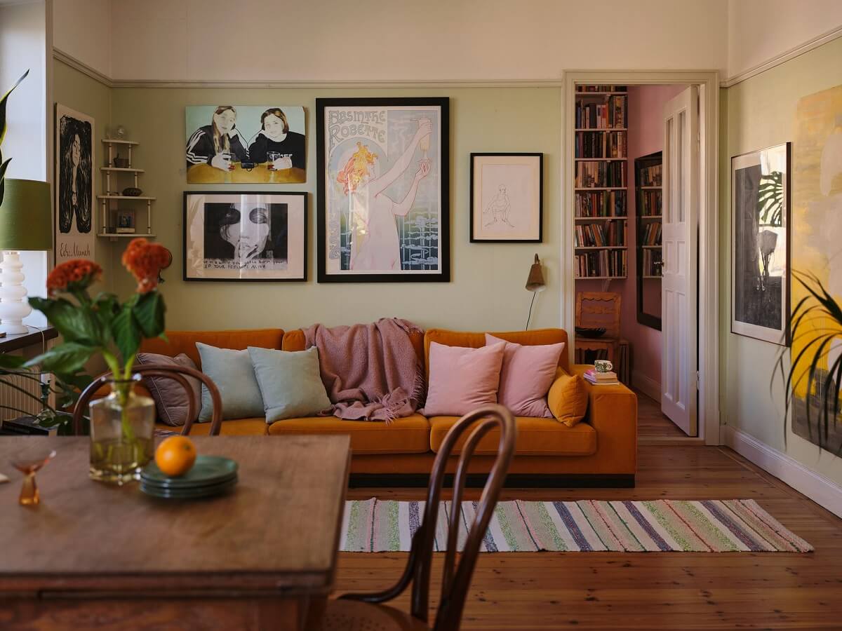 A Charming Small Two-Bedroom Apartment in Stockholm 1 charming living room wooden floor pastel green walls nordroom