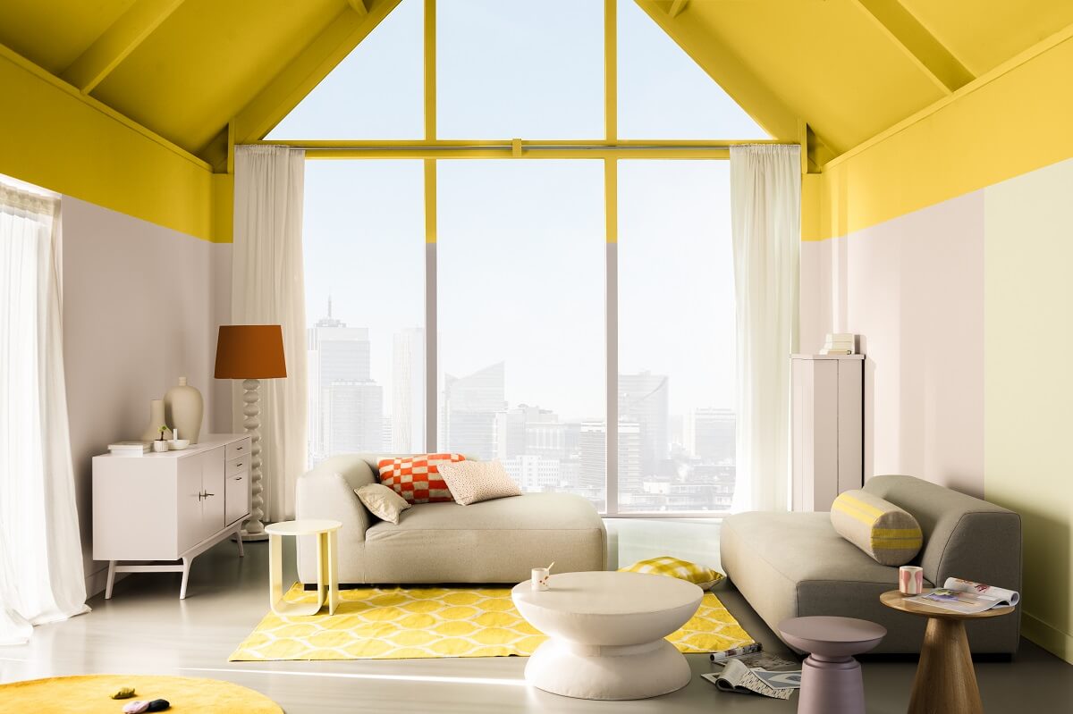 dulux-colour-of-the-year-2025-True-Joy-Dare living room painted ceiling