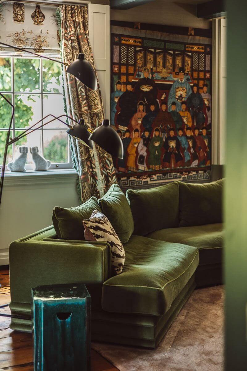 green velvet sofa