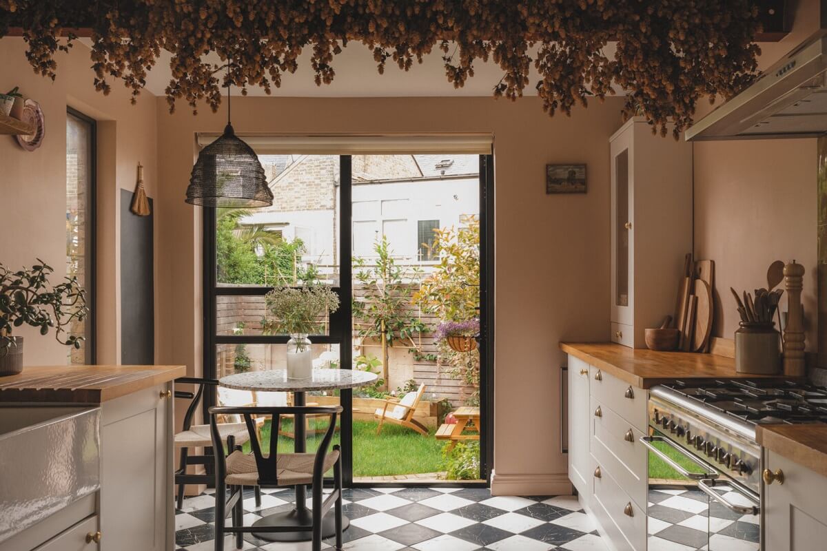 kitchen with checkerboard floor