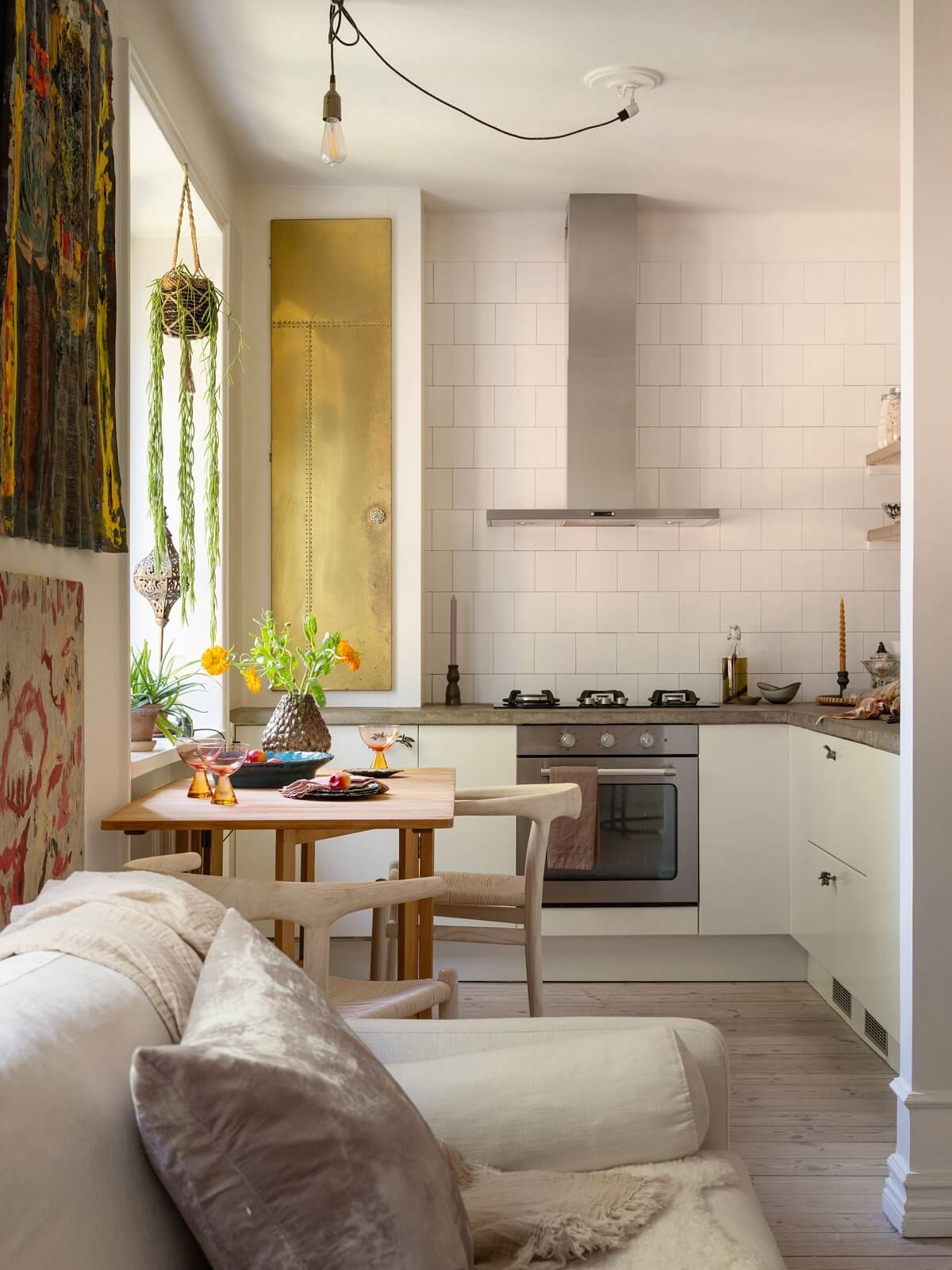 open plan kitchen white cabinets