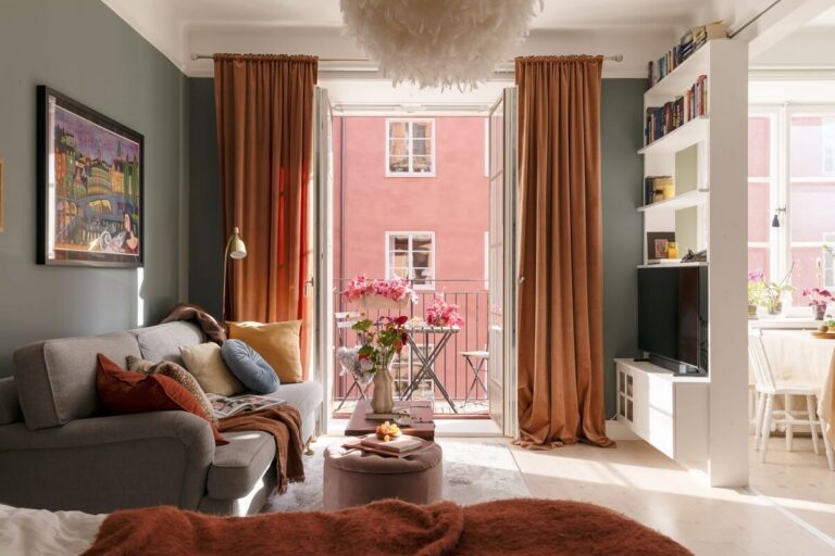 View of A Stockholm Studio Apartment with Warm Earthy Textiles - The Nordroom