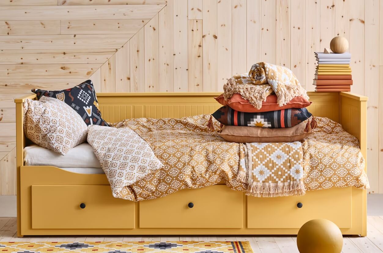 yellow ikea bed