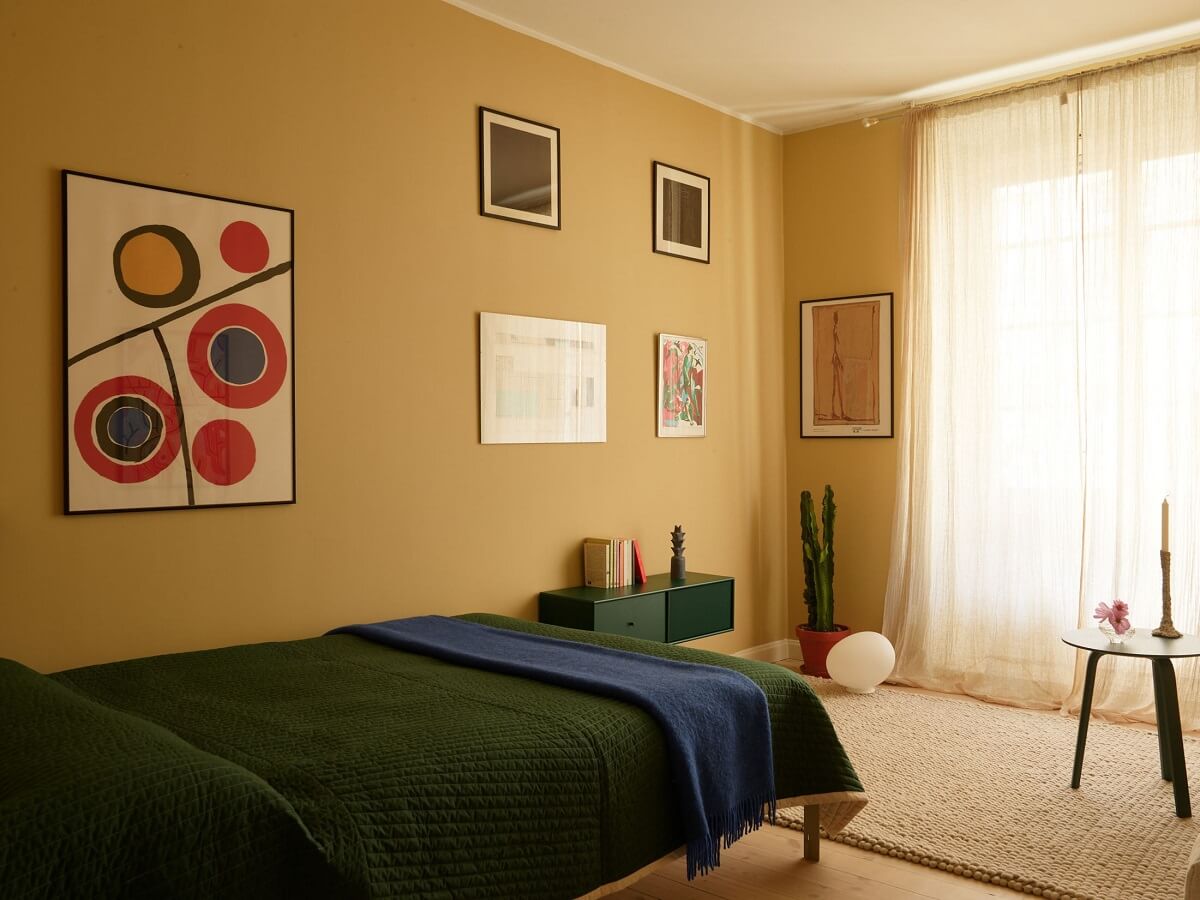 gold wall color studio apartment