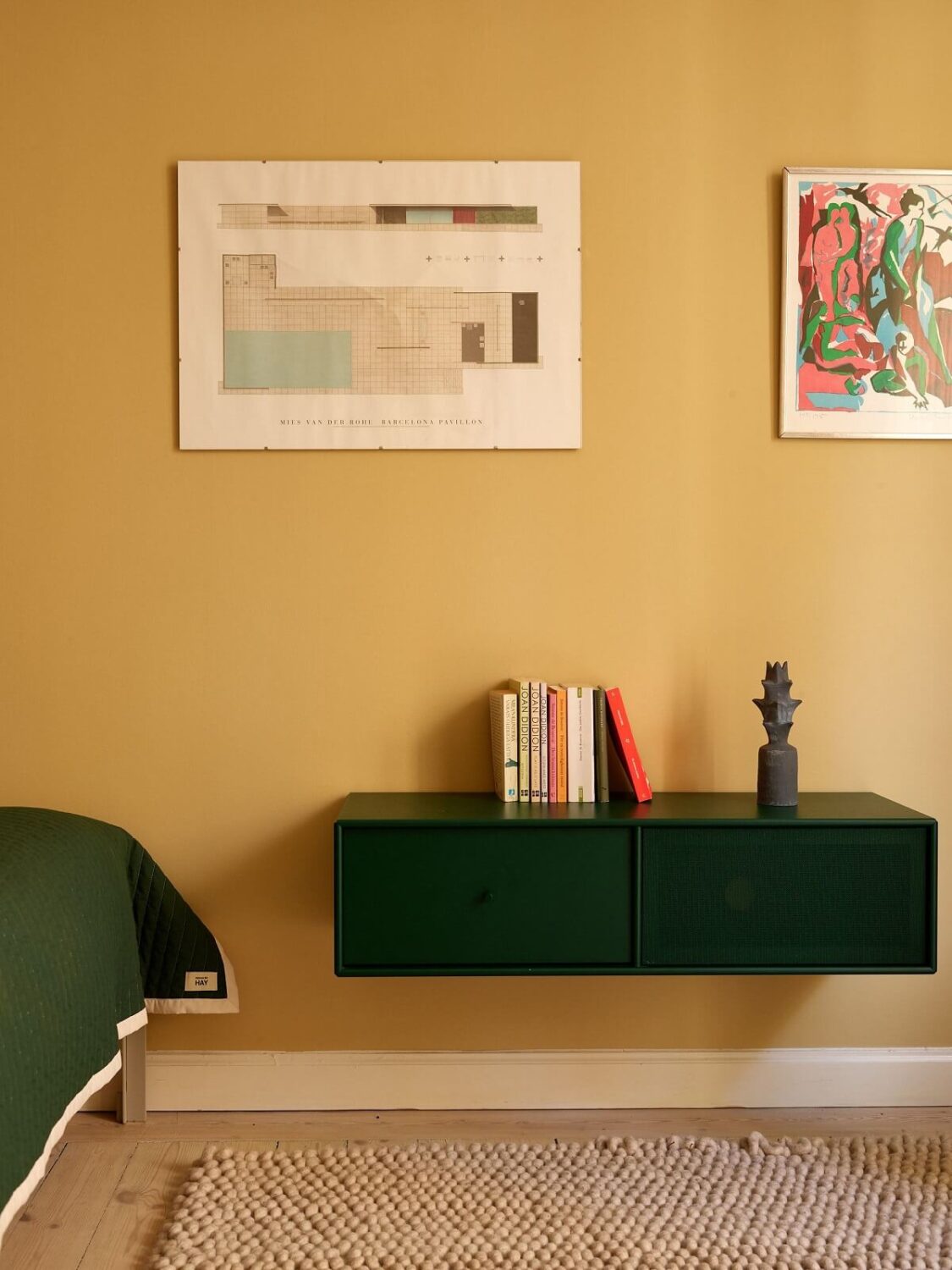 green cabinet yellow studio apartment
