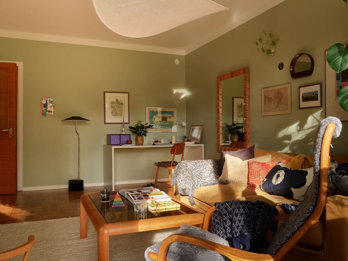 green scandinavian living room